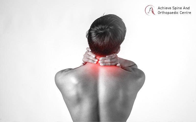 Neck and shoulder pain originating from the spine.